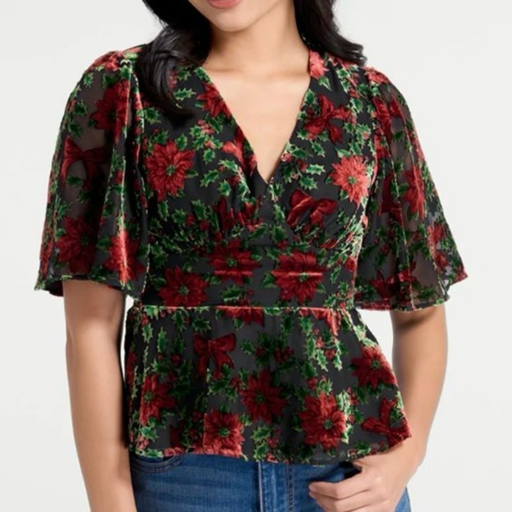 New ModCloth Happy Holly Days Peplum Top
